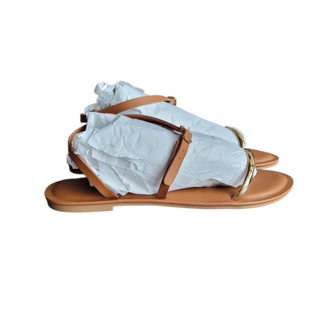 UNIVERSAL THREAD 10 Gold Brown Mildred Ornament Anle Strap Memory Foam Sandal